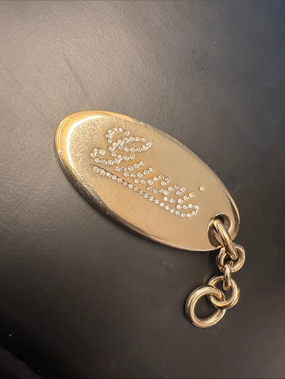 Gucci Gold Oval Logo Tag with Clear Rhinestones